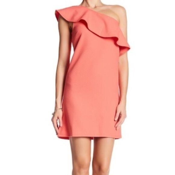 Cupcakes & Cashmere Women's Size S One Shoulder Ruffle Sheath Mini Dress Coral - Picture 1 of 10